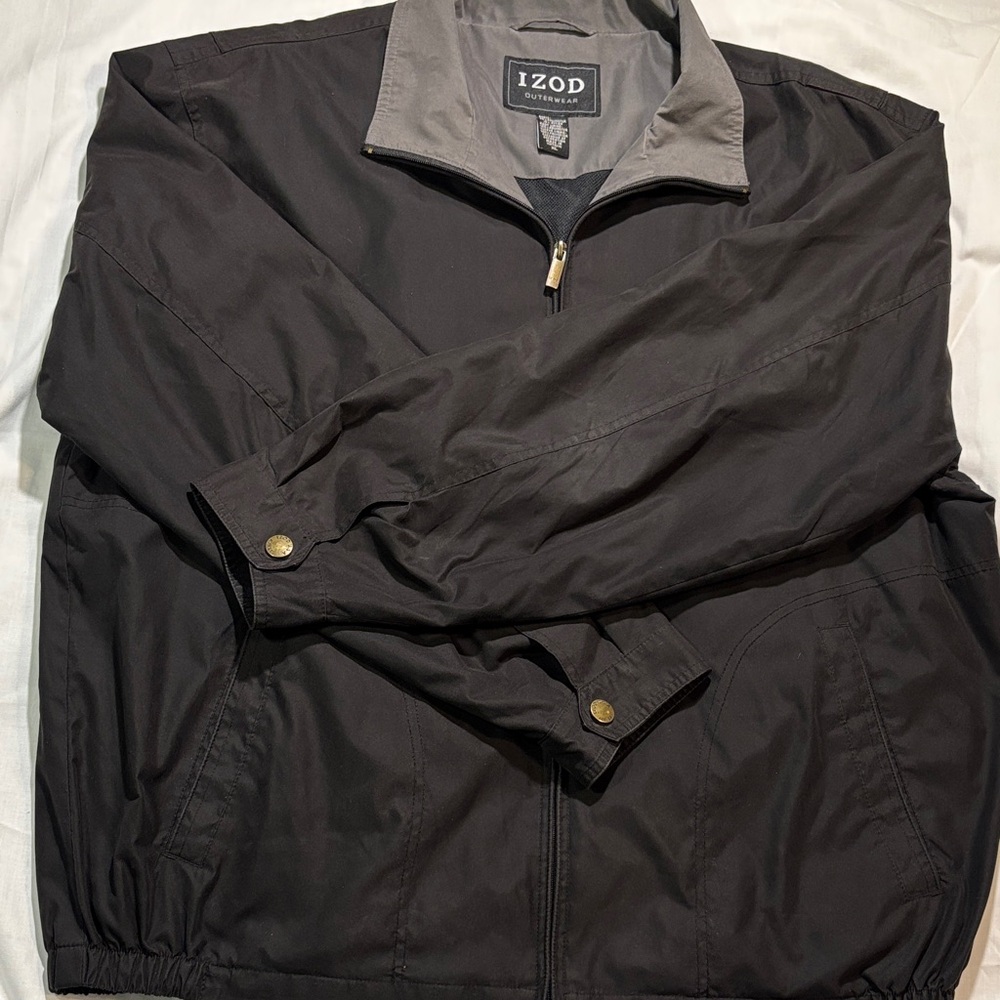 IZOD Lightweight Windbreaker Jacket Black Full Zip Mens XXL